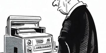 Juez observando una fotocopiadora