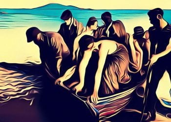 Jóvenes migrantes llegando en patera