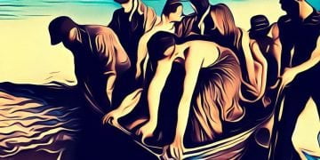 Jóvenes migrantes llegando en patera